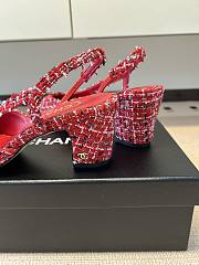 Kitlife Chanel Cap Toe CC Slingback Sandals Red Tweed  - 6
