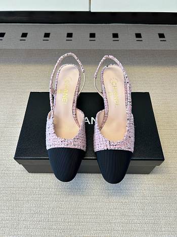Kitlife Chanel Cap Toe CC Slingback Sandals Pink Tweed 
