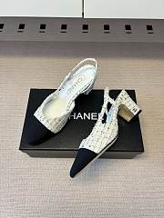 Kitlife Chanel Cap Toe CC Slingback Sandals White Tweed  - 5