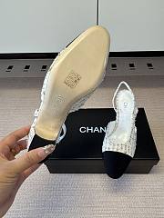 Kitlife Chanel Cap Toe CC Slingback Sandals White Tweed  - 6