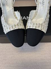 Kitlife Chanel Cap Toe CC Slingback Sandals White Tweed  - 3