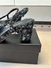 Kitlife Chanel Cap Toe CC Slingback Sandals Black Tweed  - 4