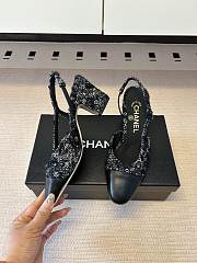 Kitlife Chanel Cap Toe CC Slingback Sandals Black Tweed  - 2