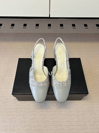 Kitlife Chanel Cap Toe CC Slingback Sandals Grey Tweed