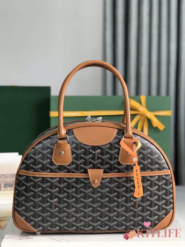 Kitlife Goyard Vintage Bowling Bag Black & Brown 35×23×10.5cm  - 1