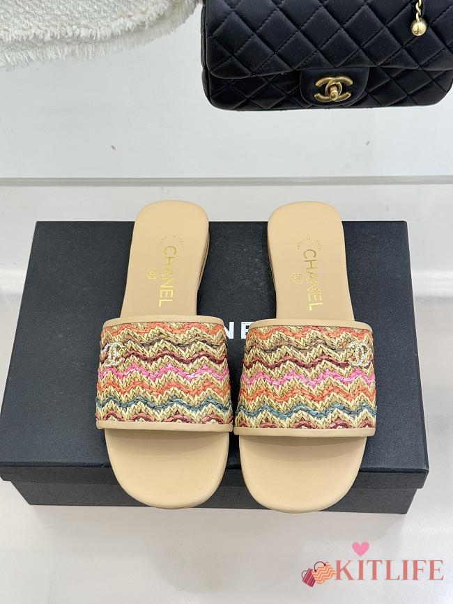 Kitlife Chanel Woven Satin Slippers Beige - 1