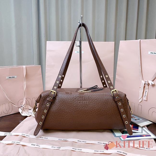 Kitlife Miu Miu Brown Leather Eyeleted Tote Bag 37x21x15cm - 1