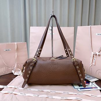 Kitlife Miu Miu Brown Leather Eyeleted Tote Bag 37x21x15cm