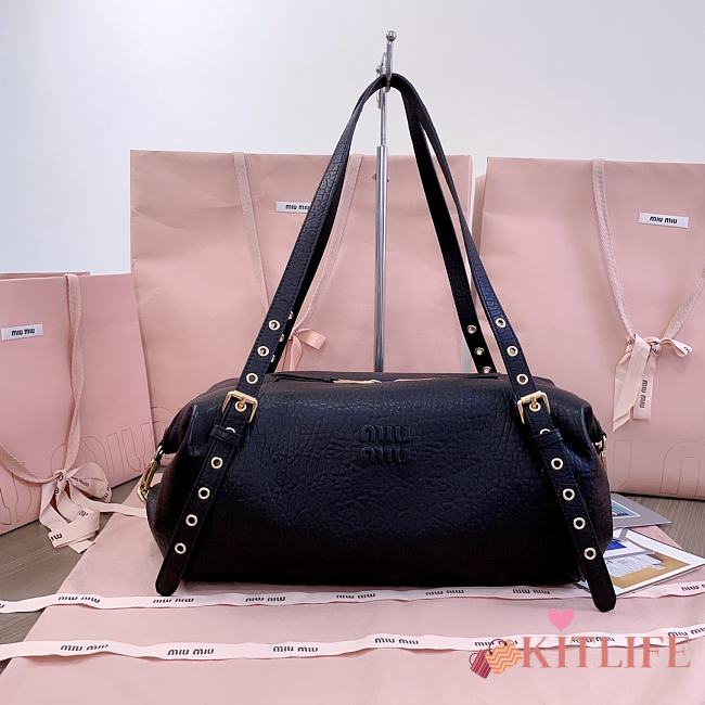 Kitlife Miu Miu Black Leather Eyeleted Tote Bag 37x21x15cm  - 1
