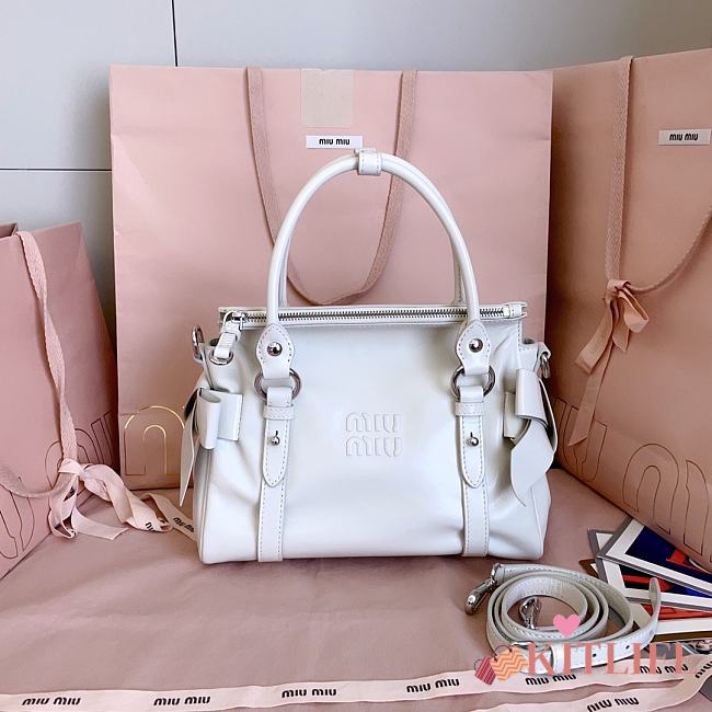 Kitlife Miu Miu Shiny White Leather Top-handle Bag  27x22x13cm - 1