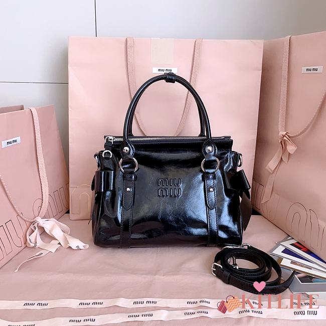 Kitlife Miu Miu Shiny Black Leather Top-handle Bag 27x22x13cm - 1