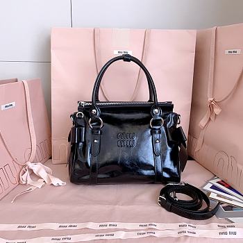 Kitlife Miu Miu Shiny Black Leather Top-handle Bag 27x22x13cm