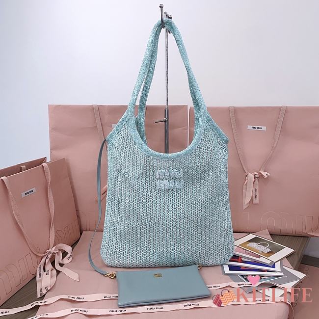 Kitlife Miu Miu Ivy Sequin Mesh Bag Blue 35x40cm - 1