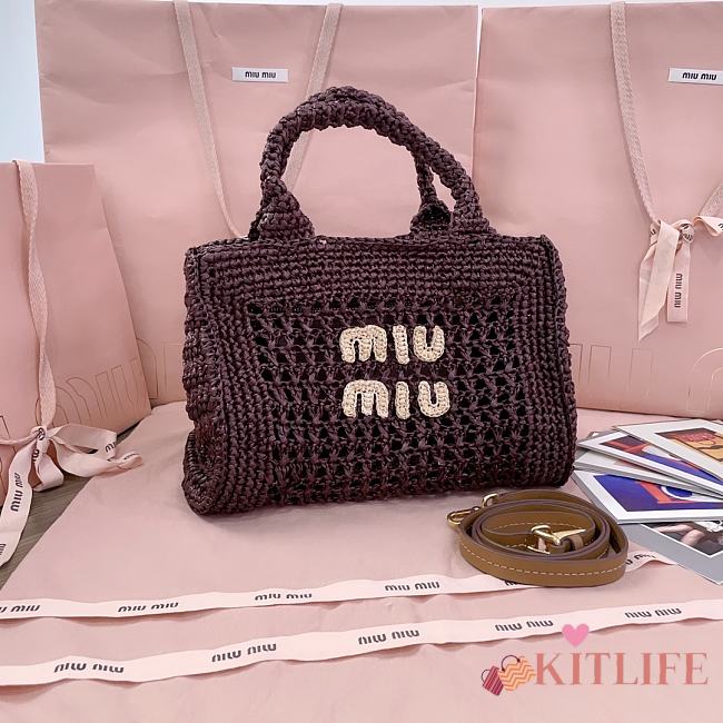 Kitlife Miu Miu Woven Tote Bag Dark Brown 28.5x16.5x20cm - 1