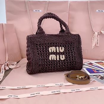 Kitlife Miu Miu Woven Tote Bag Dark Brown 28.5x16.5x20cm