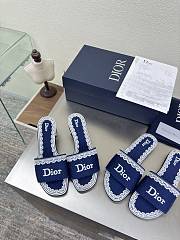 Kitlife Dior Dentelle Heeled Slide Dark Blue Dior Oblique Embroidered Cotton and White Lace  - 1