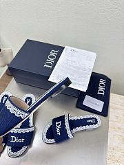 Kitlife Dior Dentelle Heeled Slide Dark Blue Dior Oblique Embroidered Cotton and White Lace  - 4