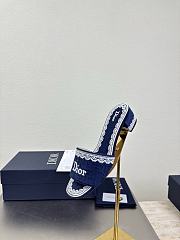 Kitlife Dior Dentelle Heeled Slide Dark Blue Dior Oblique Embroidered Cotton and White Lace  - 3