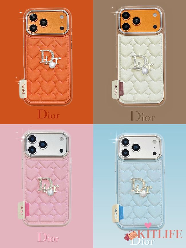 Kitlife Dior Sparkling Diamond Heart Leather Phone Case  - 1