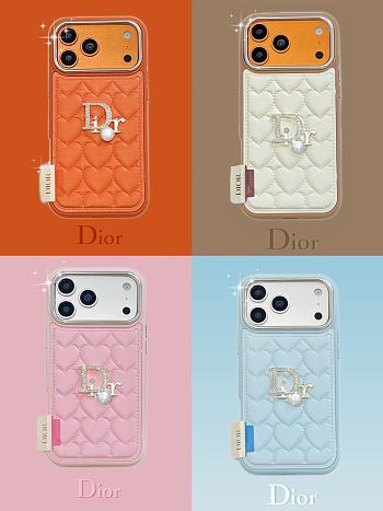 Kitlife Dior Sparkling Diamond Heart Leather Phone Case 