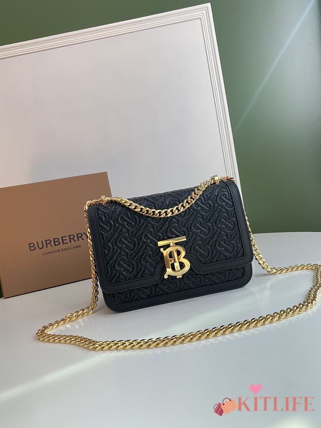 Kitlife Burberry Quilted Monogram Lambskin Crossbody Bag Black 21x6x16cm - 1