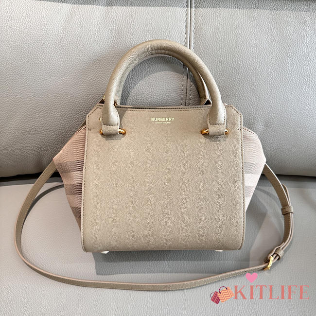 Kitlife Burberry Banwell Tote Bag In Light Beige Leather 21x20x13cm - 1