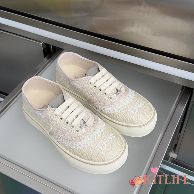 Kitlife Dior Saltwind Sneaker Beige Dior Oblique Embroidered Cotton and White Lace  - 1