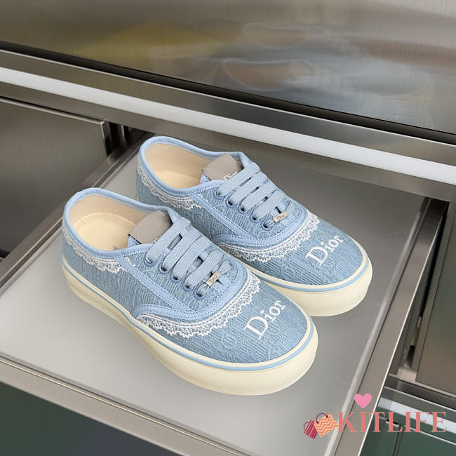 Kitlife Dior Saltwind Sneaker Blue Dior Oblique Embroidered Cotton and White Lace - 1