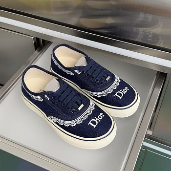 Kitlife Dior Saltwind Sneaker Dark Blue Dior Oblique Embroidered Cotton and White Lace 