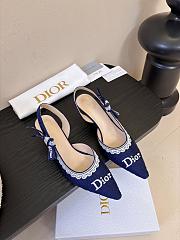 Kitlife Dior J'Adior Slingback Dior Oblique Blue Embroidered Cotton And White Lace - 1