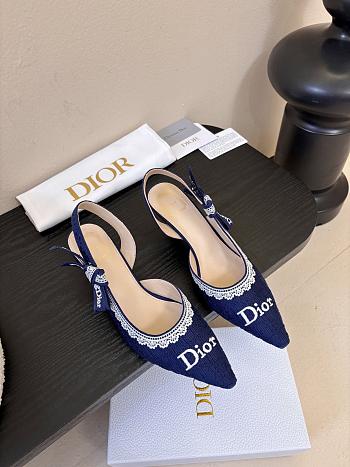 Kitlife Dior J'Adior Slingback Dior Oblique Blue Embroidered Cotton And White Lace