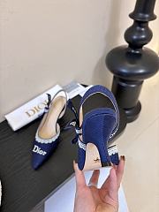 Kitlife Dior J'Adior Slingback Dior Oblique Blue Embroidered Cotton And White Lace - 5