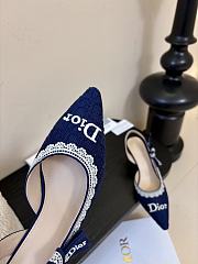 Kitlife Dior J'Adior Slingback Dior Oblique Blue Embroidered Cotton And White Lace - 6