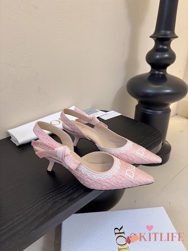Kitlife Dior J'Adior Slingback Dior Oblique Pink Embroidered Cotton And White Lace - 1
