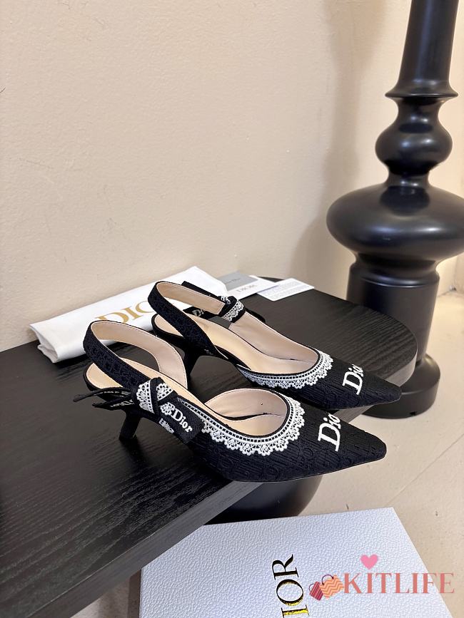 Kitlife Dior J'Adior Slingback Dior Oblique Black Embroidered Cotton And White Lace  - 1