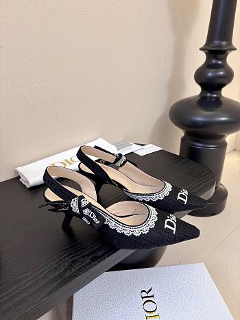 Kitlife Dior J'Adior Slingback Dior Oblique Black Embroidered Cotton And White Lace 