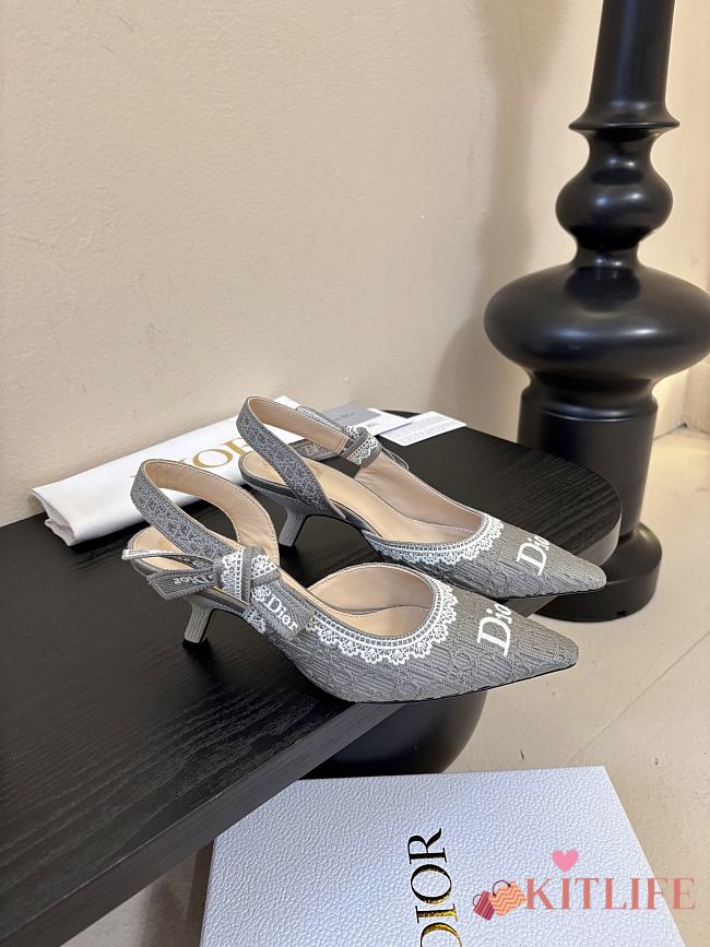 Kitlife Dior J'Adior Slingback Dior Oblique Grey Embroidered Cotton And White Lace  - 1