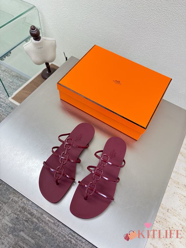 Kitlife Hermes Mykonos Sandals Burgundy - 1