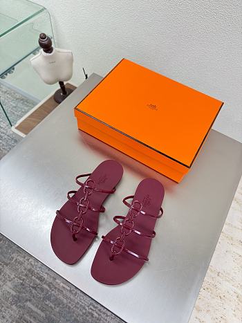 Kitlife Hermes Mykonos Sandals Burgundy