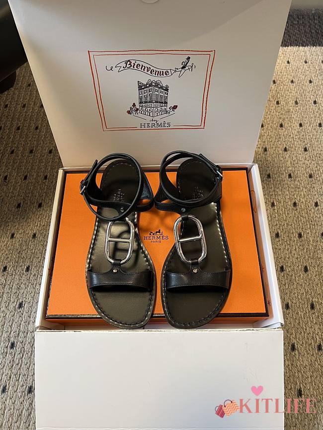 Kitlife Hermes Marinella Sandals Black - 1
