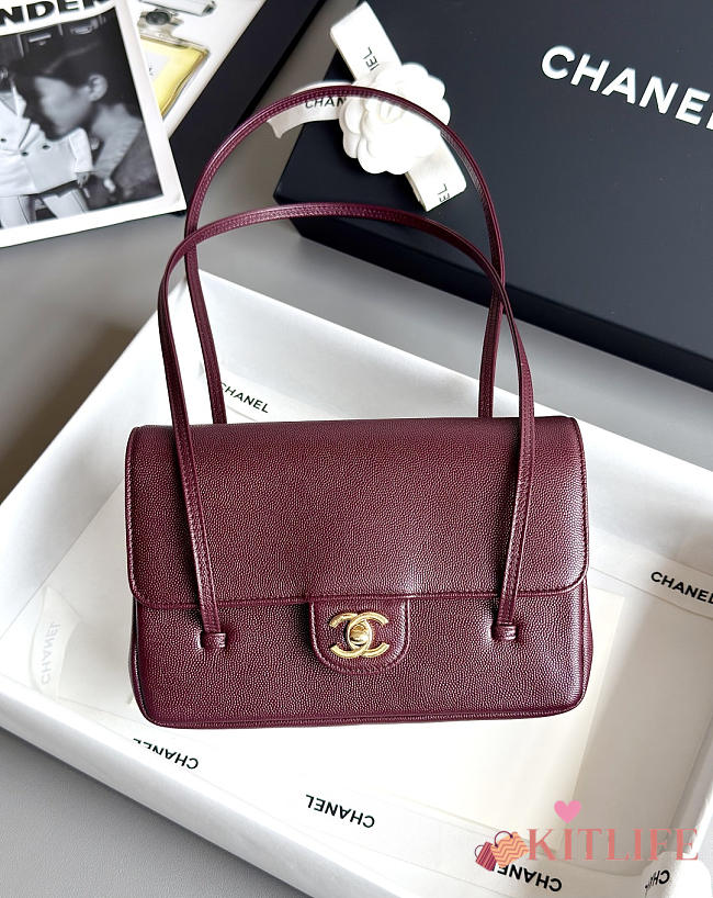 Kitlife Chanel 26P Flap Bag Burgundy Grained Shiny Calfskin AS6130 15x22x7cm  - 1