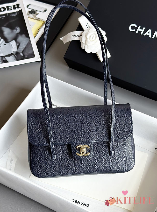 Kitlife Chanel 26P Flap Bag Dark Blue Grained Shiny Calfskin AS6130 15x22x7cm  - 1