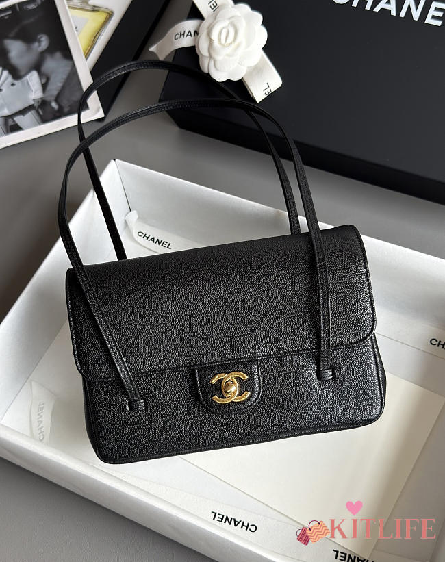 Kitlife Chanel 26P Flap Bag Black Grained Shiny Calfskin AS6130 15x22x7cm  - 1
