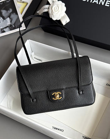 Kitlife Chanel 26P Flap Bag Black Grained Shiny Calfskin AS6130 15x22x7cm 