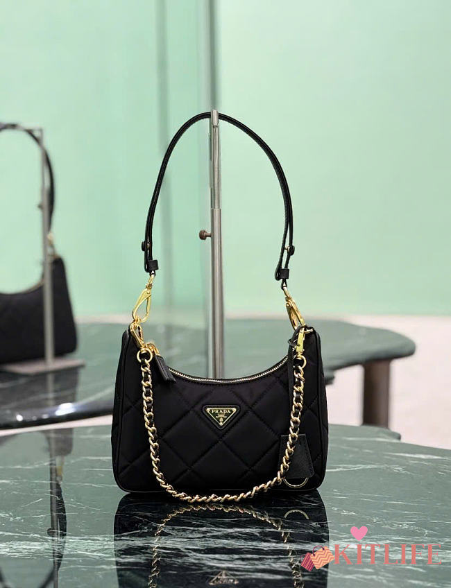 Kitlife Prada Re-Edition Quilted Mini Bag Black Saffiano Leather 1BC204 18x22x6cm - 1