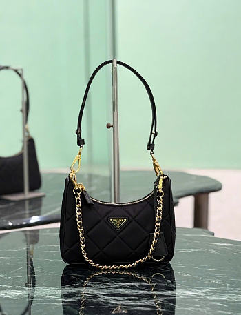 Kitlife Prada Re-Edition Quilted Mini Bag Black Saffiano Leather 1BC204 18x22x6cm