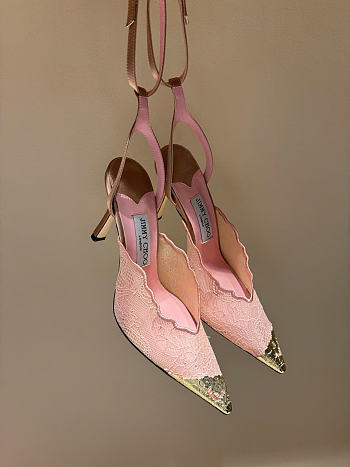 Kitlife Jimmy Choo Lace Pumps Pink With Metal Lace 
