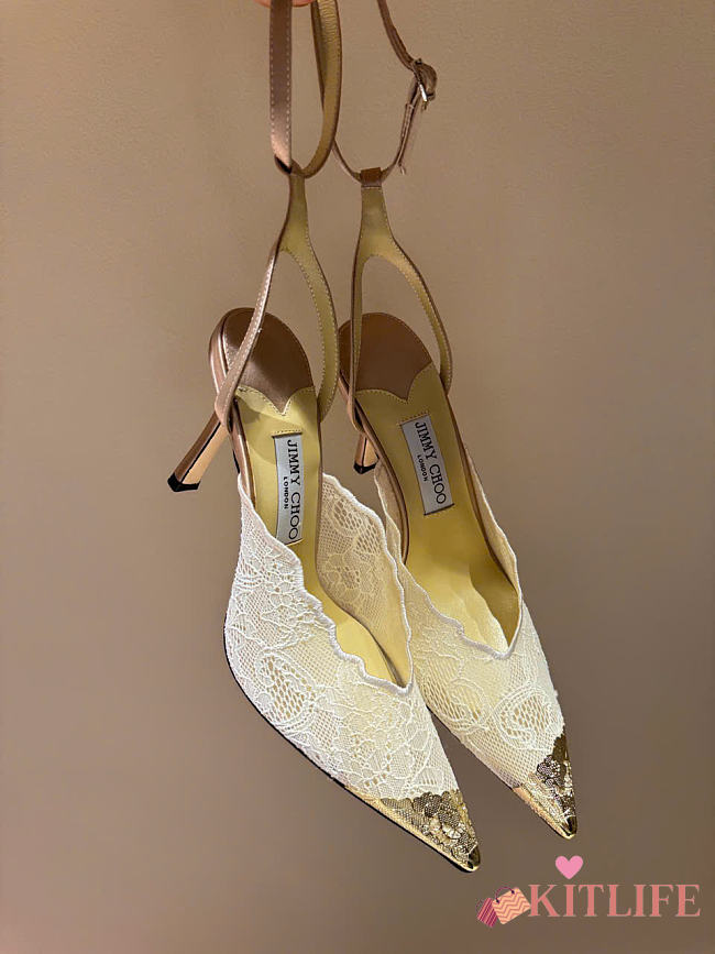 Kitlife Jimmy Choo Lace Pumps Beige With Metal Lace  - 1