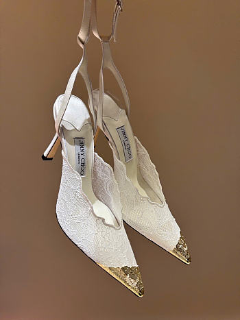 Kitlife Jimmy Choo Lace Pumps White With Metal Lace