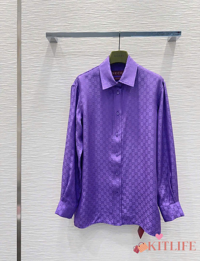 Kitlife Gucci GG Silk Jacquard Oversize Shirt Purple - 1